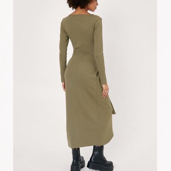 Nasty Gal Ribbed Effect Wrap Midi Dress - Picture 3 of 6